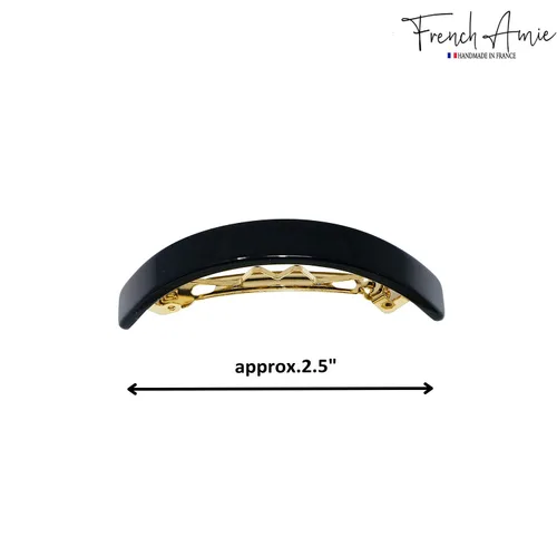 Miniatura 4 de French Amie Pasador automático hecho a mano de acetato de celuloide pequeño negro curvado de 2.5 pulgadas con cierre dorado