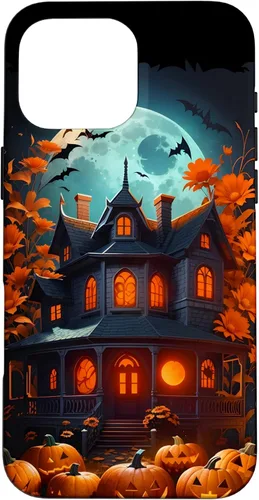 Miniatura 18 de Funda para iPhone 11 Pro Max Halloween espeluznante casa embrujada murciélagos y calabazas talladas