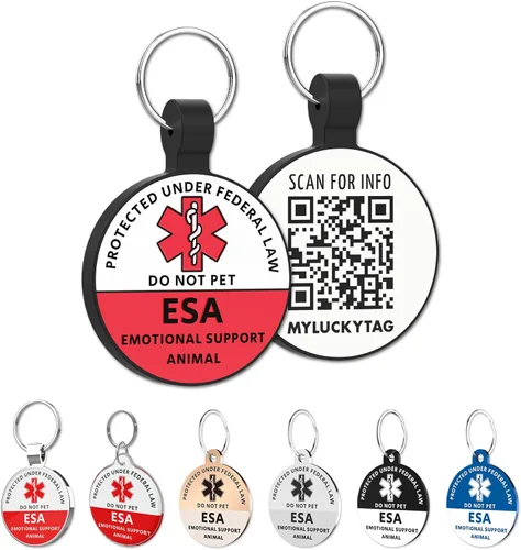MYLUCKYTAG ESA Identificación de animal de apoyo emocional | Etiqueta personalizada de silicona para mascotas con código QR | Perfil en línea,