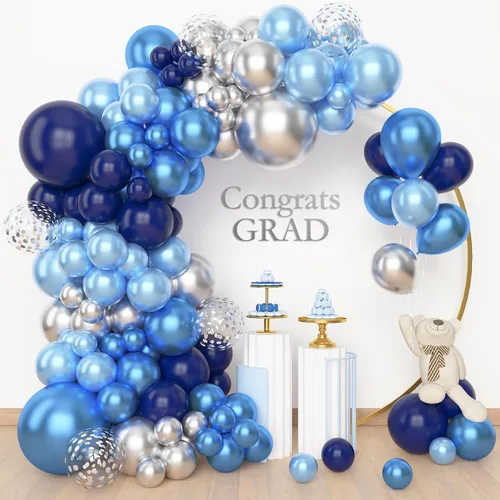 Miniatura 40 de Amandir Kit de arco de guirnalda de globos azul polvoriento, 153 piezas, diferentes tamaños de 18, 12, 10, 5 pulgadas, globos de látex azul blanco