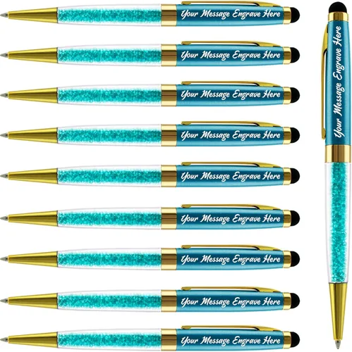 Miniatura 19 de Ancolo Bolígrafos personalizados, punta de lápiz capacitivo, cristal azul, bolígrafos personales personalizados, juego de escritura escolar, Azul
