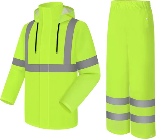 Abrigo y Pantalones de Lluvia de Alta Visibilidad, Traje de Lluvia de Alta Visibilidad para Hombres, Chaqueta Impermeable con Capucha, Equipo de