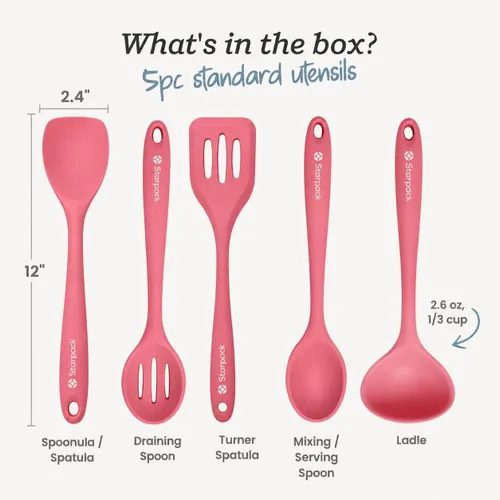 Miniatura 3 de Starpack Juego de utensilios de cocina de silicona 'Revuelve y sirve' (5 piezas) - 26.7 cm - Juego de utensilios de cocina resistente al calor hasta