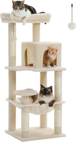 Miniatura 18 de MUTTROS Árbol para gatos de interior, torre para gatos de varios niveles de 44.5 pulgadas con hamaca grande de marco de metal, condominio para gatos