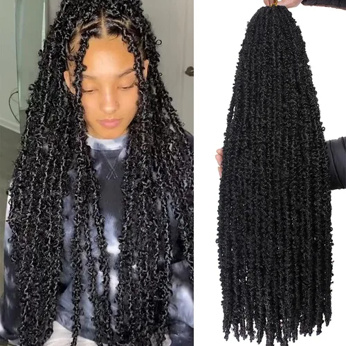Miniatura 115 de ZRQ Butterfly Locs Cabello de Ganchillo Corto 6 Paquetes Negro Cabello Bob de Ganchillo 8 Pulgadas Locs Sintéticos Desordenados Desgastados Trenzas