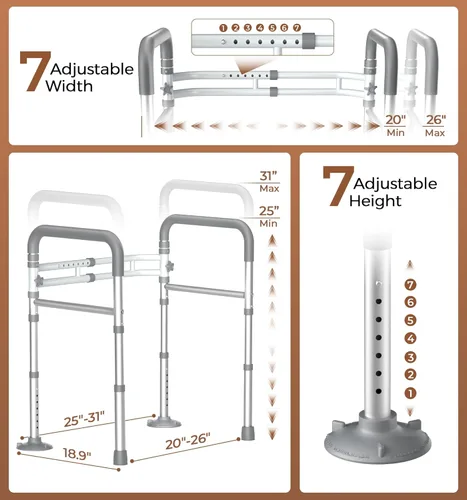 Miniatura 8 de Soundfuse Rieles de seguridad de inodoro para personas mayores, asas de inodoro ajustables para ancianos y discapacitados, marco de seguridad