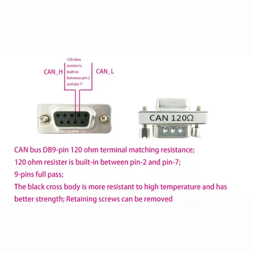 Miniatura 2 de CAN DB9 - Adaptador DB9 de 120 ohmios, conector de terminal macho a hembra CAN Bus DB9 con resistencia de alta precisión de 120 ohmios