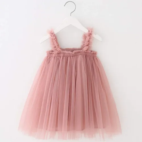Miniatura 4 de Vestido de fiesta de tul con tirantes para niña, vestido de fiesta de tul y princesa, talla 6 M-5T, color rosa