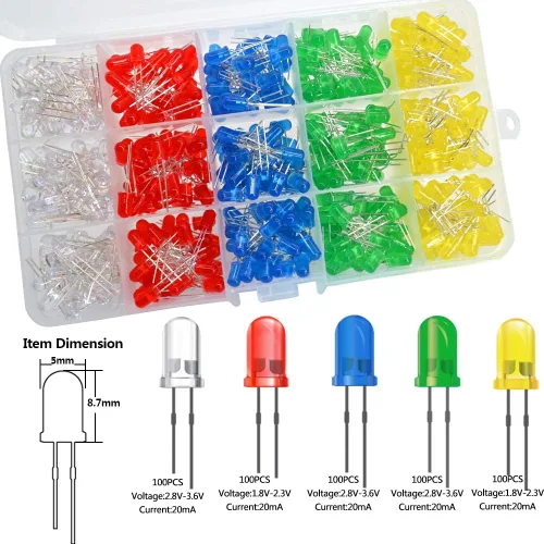Miniatura 2 de Kit surtido de diodos emisores de luz LED de 500 piezas de 0.197 in para circuito de PCB de bricolaje Bajo voltaje, diodo difuso, para circuito