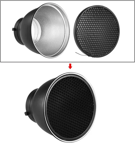 Miniatura 3 de Andoer Lámpara de difusor plano reflector estándar de 7 pulgadas con rejilla de panal de 60° para montaje Bowens para Flash Studio Strobe Speedlite