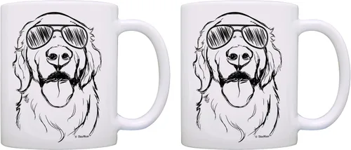 Miniatura 9 de Regalos para amantes de los perros Golden Retriever con gafas de sol Golden Retriever Taza de café, taza de té, color blanco
