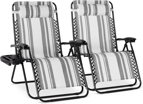 Miniatura 40 de Best Choice Products - Juego de 2 sillas reclinables y ajustables de malla y acero, sillas con sensación gravedad cero con cojines y bandejas