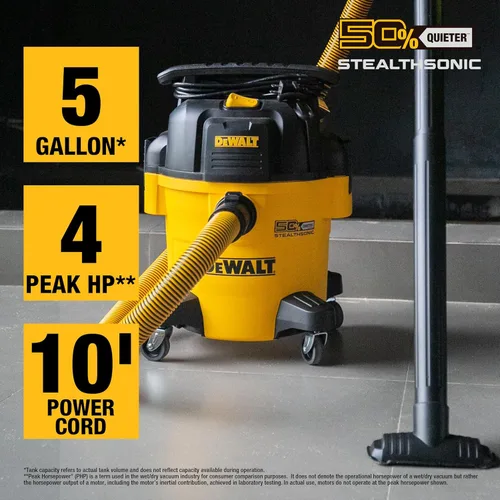 Miniatura 2 de DEWALT Aspiradora Stealthsonic de 5 galones y 4 HP DXV05P-QTB con 6 bolsas de polvo, aspiradora ultra silenciosa de polietileno con potente succión