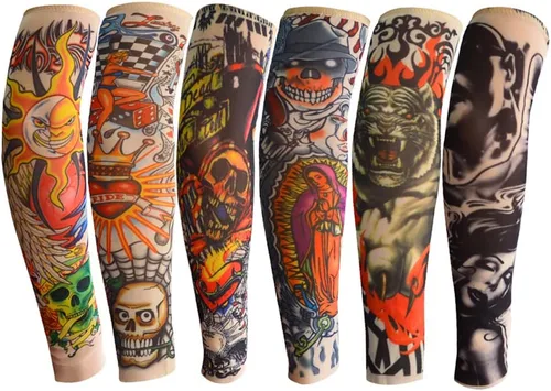 6pcs mangas temporales del tatuaje para los niños, resbalón falso en las mangas de protección solar del brazo