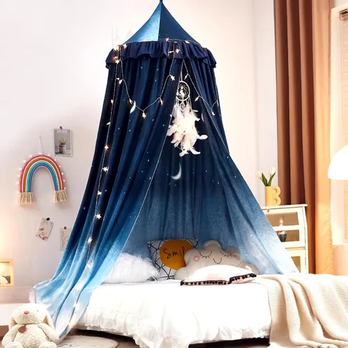 Miniatura 11 de Kertnic - Toldo decorativo para cama de niños, carpa de algodón suave para decoración de habitación de niñas, castillo de princesa de ensueño, Verde