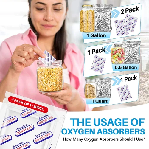 Miniatura 5 de Absorbentes de oxígeno para almacenamiento de alimentos, 300 cc (1 paquete de 1 paquete sellado al vacío individualmente, 100 paquetes totales)