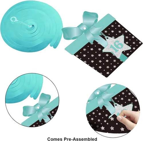 Miniatura 4 de Decoración de techo de remolinos colgantes para fiesta de cumpleaños número 16, decoración de techo con 16 remolinos colgantes de papel de aluminio
