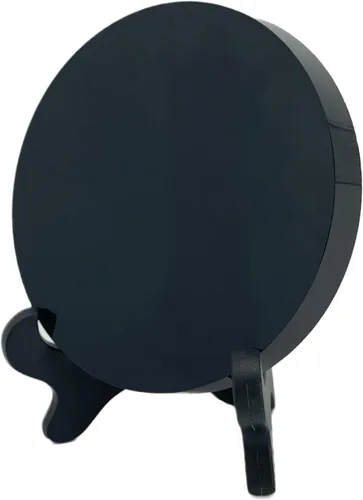 Miniatura 3 de Espejo de adivinación de obsidiana negra, espejo de obsidiana con soporte y bolsa para adivinación, meditación, curación, Feng Shui (200 mm