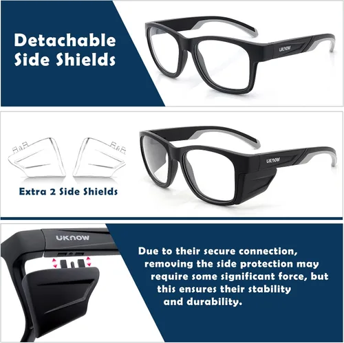 Miniatura 5 de UKNOW Gafas de seguridad - Lentes fotocromáticas - Protección ocular con protectores laterales - Anteojos protectores ANSI Z87.1 - Protección UV