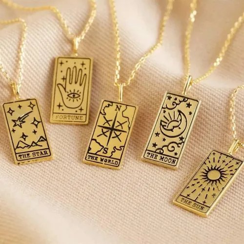 Miniatura 4 de Collar con colgante de tarjeta de tarot, amuleto de astrología, tarot, sol, luna, estrella, Fátima, ojo de mano, brújula, corazón, león, clavícula
