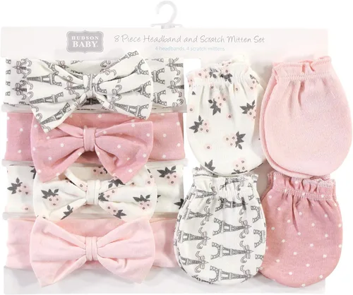 Miniatura 167 de Hudson Baby Conjunto de diadema de algodón y manoplas para rascar para bebé