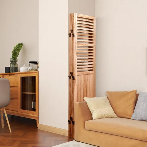 Miniatura 7 de Divisor de habitación plegable de 4 paneles, panel de privacidad de madera de Paulownia independiente de 5.6 pies con estantes de almacenamiento