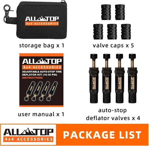 Miniatura 3 de ALL-TOP Kit de Válvula Deflactora de Neumáticos con Parada Automática Ajustable (10-30 PSI) 4 Piezas Herramienta Atornillable para Desinflar