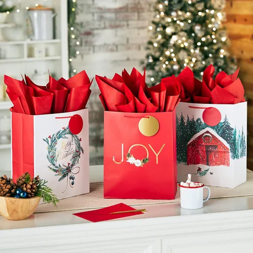 Miniatura 2 de Hallmark Surtido de bolsas de regalo de Navidad grandes de 13 pulgadas con papel de seda