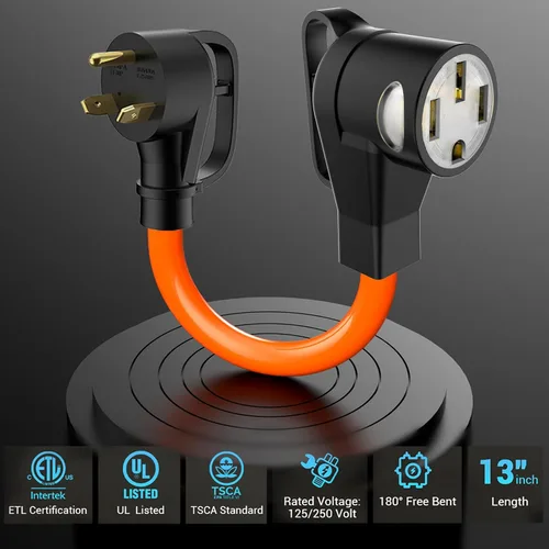 Miniatura 7 de NEMA TT-30P a 14-50R Cable adaptador de cargador EV con indicador de energía LED, adaptador de conversión EV de 30 amperios a 50 amperios solo