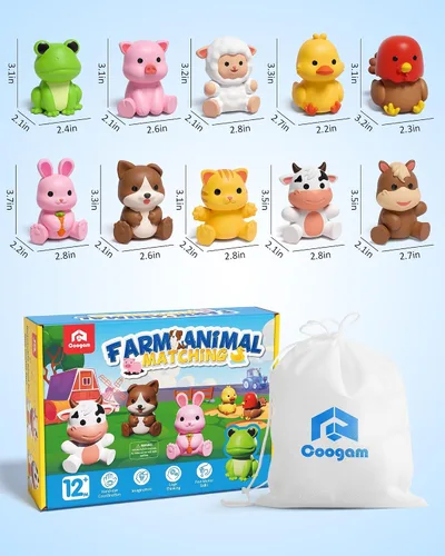 Miniatura 7 de Coogam 10 piezas de juguetes de animales de granja para emparejar, juegos de clasificación de motricidad fina para niños de 1 a 3 años, juguete