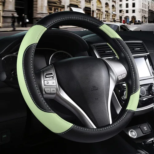 Miniatura 13 de Funda de cuero para volante de automóvil, protector antideslizante de cuero de microfibra transpirable, ajuste universal para la mayoría