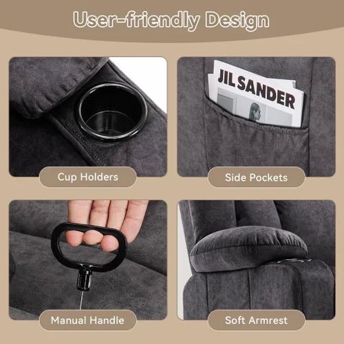 Miniatura 3 de LUCKLIFE Juegos de muebles de sala de estar, sofá reclinable manual, sillón reclinable de 2 asientos, tapicería de tela de aire transpirable