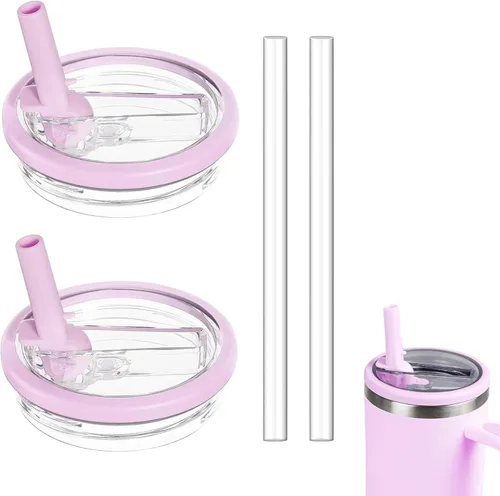 Miniatura 7 de Paquete de 2 vasos de repuesto de 30 onzas con tapa abatible con popote para Stanley Quencher, tapa a prueba de fugas para vaso Stanley-H2.0