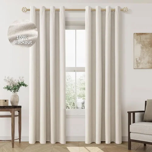 Miniatura 83 de Cream Linen Blackout Curtains 90 Length 2 Panels Set for Living Room Bedroom, 100% Black Out Thermal Insulated Linen Drapes, Room Darkening Grommet