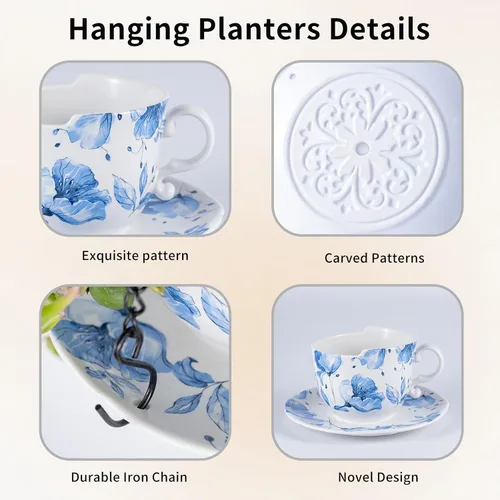 Miniatura 3 de TEATALK Macetas colgantes para plantas de interior, maceta colgante de 6.3 pulgadas con cadena, cestas colgantes para plantas al aire libre, macetas
