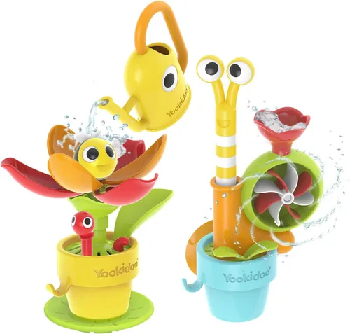 Yookidoo Juguetes de baño para niños pequeños (edades 1-3) Juego de aventura en el jardín: Caracol y flor con regadera (sin molde) Se adhiere a