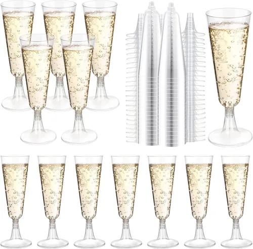 SUREHOME Copas de champán de plástico, paquete de 200 copas de champán desechables, copas de mimosa de 5 onzas, copas de plástico transparente para