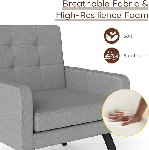 Miniatura 5 de Juego de 2 sillas decorativas para sala de estar, sillón tapizado moderno y cómodo de mediados de siglo con asiento grande, sofá individual, silla