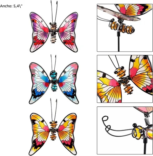 Miniatura 5 de Juegoal Juego de 3 estacas de jardín de mariposas, estacas de mariposas coloridas de 20 pulgadas, adornos artísticos de vidrio y metal para patio