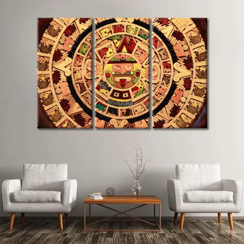 Miniatura 13 de Arte de pared de 3 piezas, pintura en lienzo del Día de los Muertos, Bailarín azteca, impresión sobre lienzo, festival mexicano, obra de arte