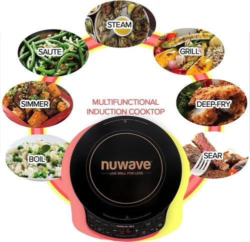 Miniatura 5 de Nuwave Placa de inducción de precisión Gold, portátil, gran bobina de calentamiento de 8", superficie de vidrio cerámico a prueba de roturas de 12