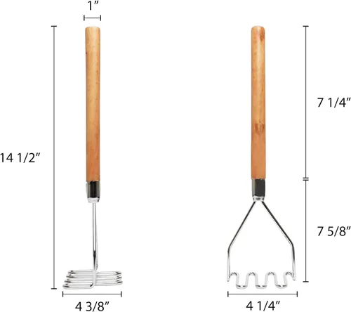 Miniatura 5 de TrueCraftware - Triturador de patatas de forma cuadrada de 12 pulgadas chapado en hierro con mango de madera-Herramienta de cocina trituradora
