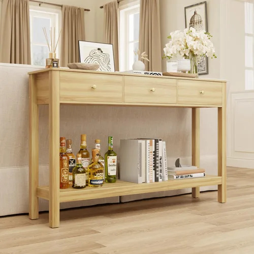 Miniatura 14 de Gizoon - Mesa de consola con 2 cajones, mesa de entrada de 2 niveles de madera con estantes de almacenamiento, mesa de sofá de 39" de ancho