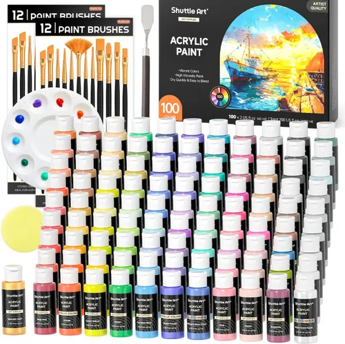 Miniatura 12 de Pintura acrílica Shuttle Art, juego de pintura acrílica de 25 colores, botellas de 2 oz/60 ml, pintura de pigmentos ricos para artistas, Regular