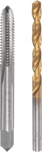 uxcell 1/4-20 UNC Straight Flute Thread Tap y 0.201 in Twist Drill Broca Set, titanio plateado 6542 Acero de alta velocidad Brocas de perforación