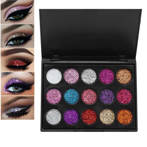 Paleta de sombras de ojos, paleta de sombras de ojos con purpurina de 15 colores para cosplay, maquillaje de ojos, sombra de ojos brillante, polvo