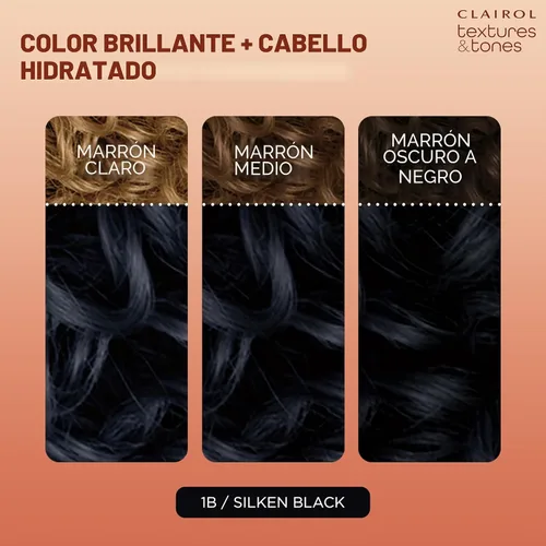 Miniatura 4 de Clairol Textures & Tones - Tinte permanente para el cabello, color de cabello negro sedoso 1B, paquete de 1 unidad 1B negro sedoso