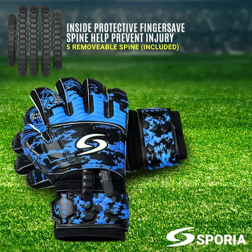 Miniatura 3 de Sporia Guantes de portero para adultos y jóvenes, guantes de portero de fútbol transpirables con protector de 5 dedos y fuerte soporte de muñeca Azul