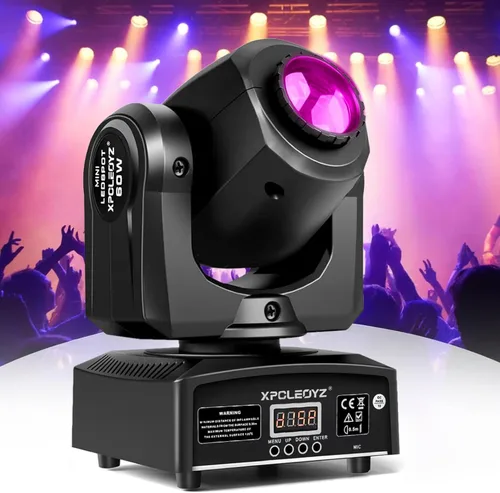 Miniatura 5 de Luces de escenario, luces de cabeza móvil, 8 gobos, 8 colores, 11 canales, 60 W, focos DMX 512 con sonido activado para boda, DJ, fiesta, escenario