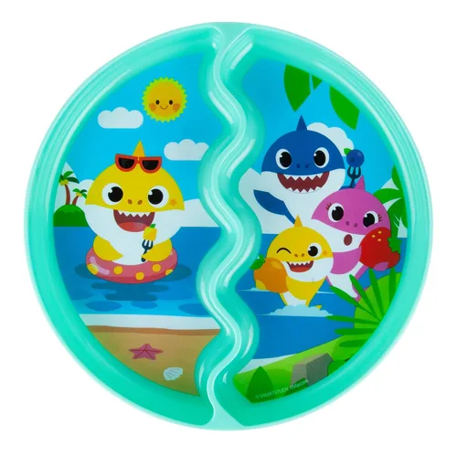 The First Years Pinkfong Baby Shark - Platos de succión divididos aptos para lavavajillas con ventosas, esenciales para la alimentación del bebé,